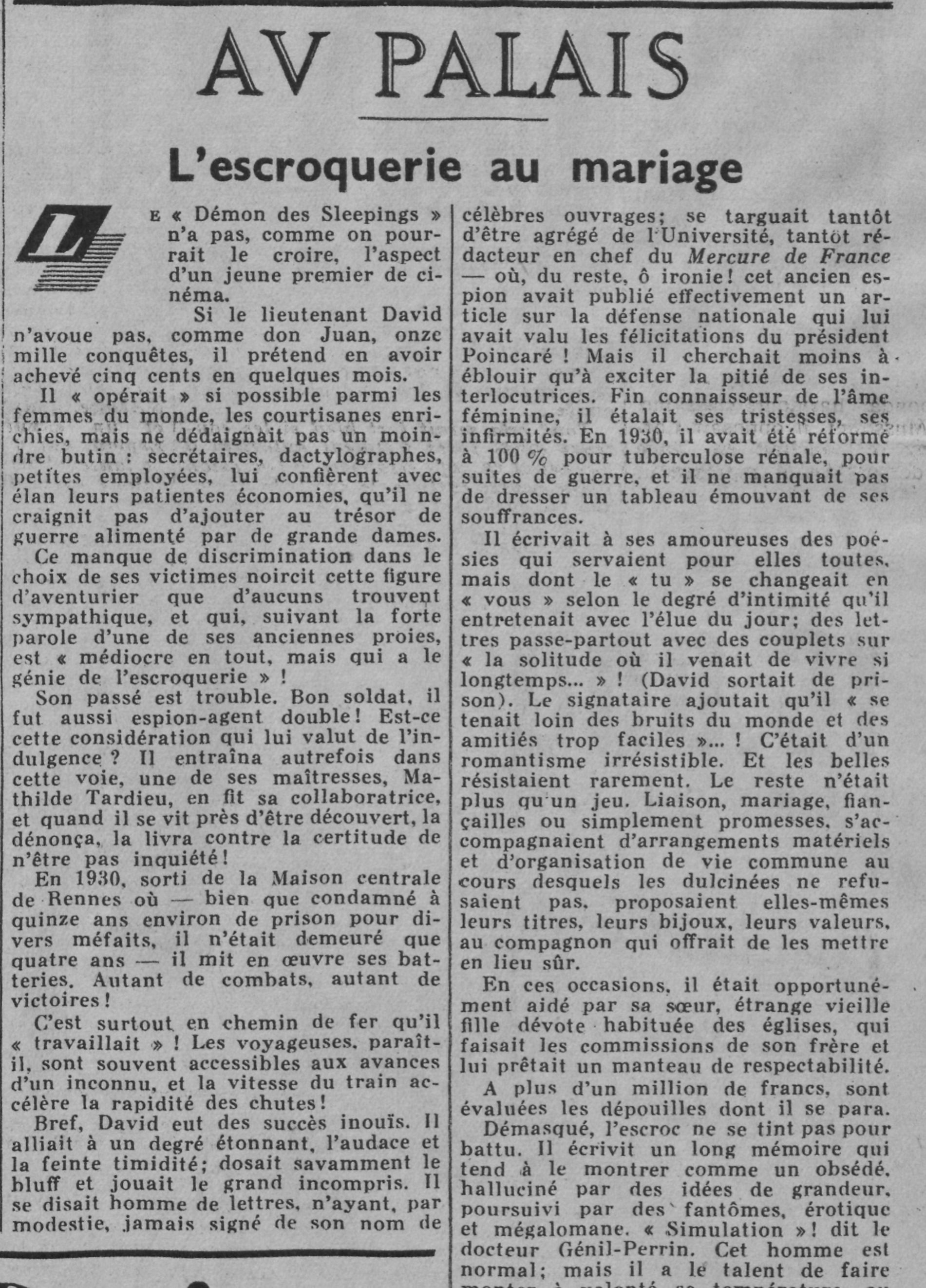 Le démon des sleepings : une escroquerie au mariage